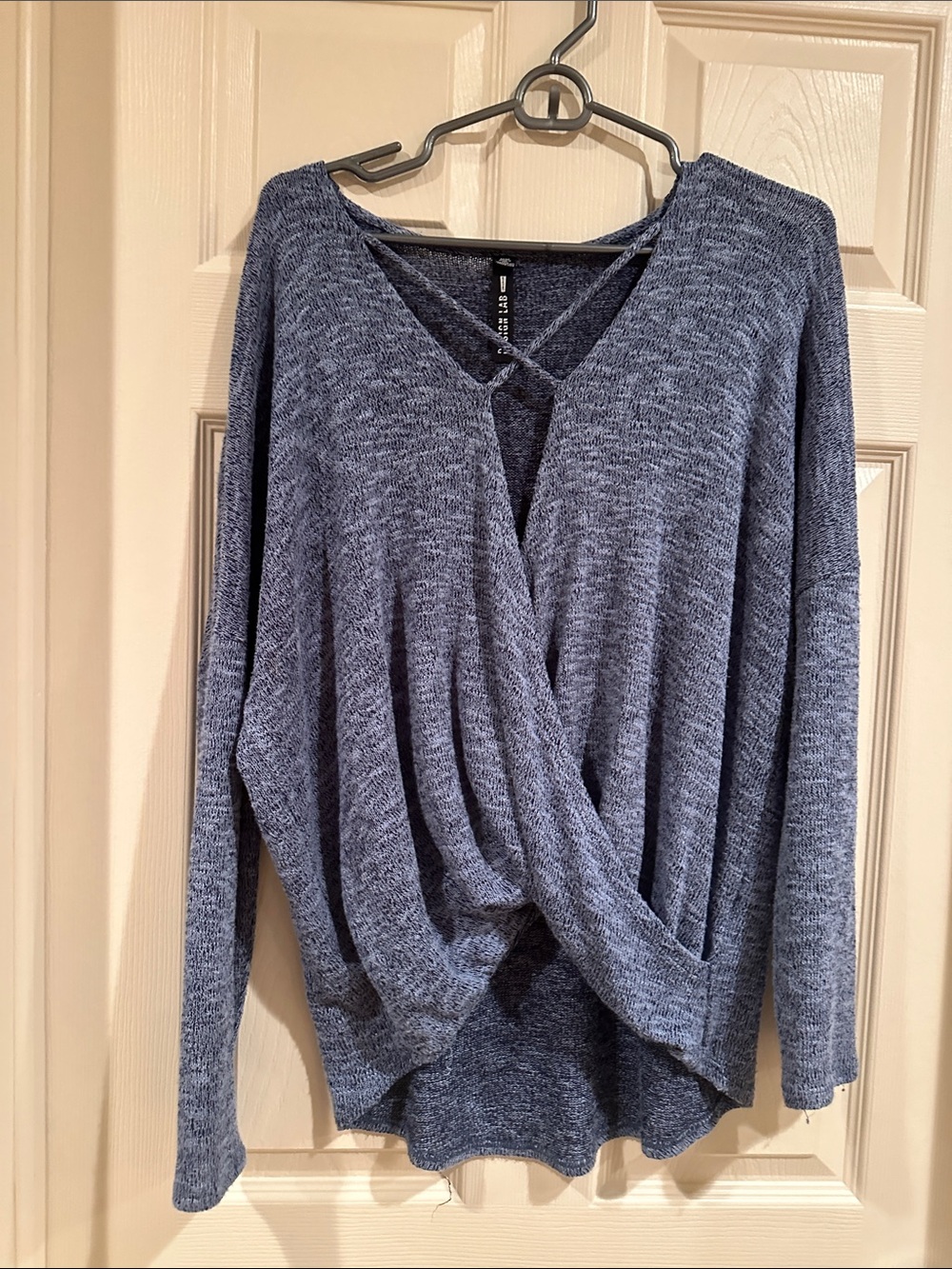 Design Lab Lord & Taylor Navy Blue Knit Surplice V-Neck Sweater